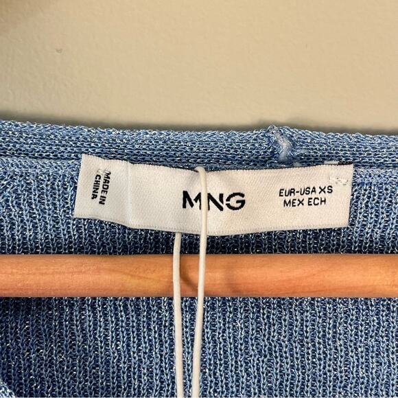 Mango Women's Size XS Long Sleeve Sweater V-Neck Blue Sparkly NWT Party Glam - Picture 5 of 8